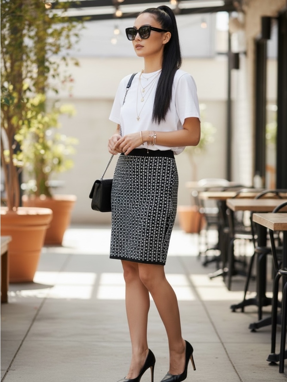 Max Studio Black & White Tweed Pencil Skirt